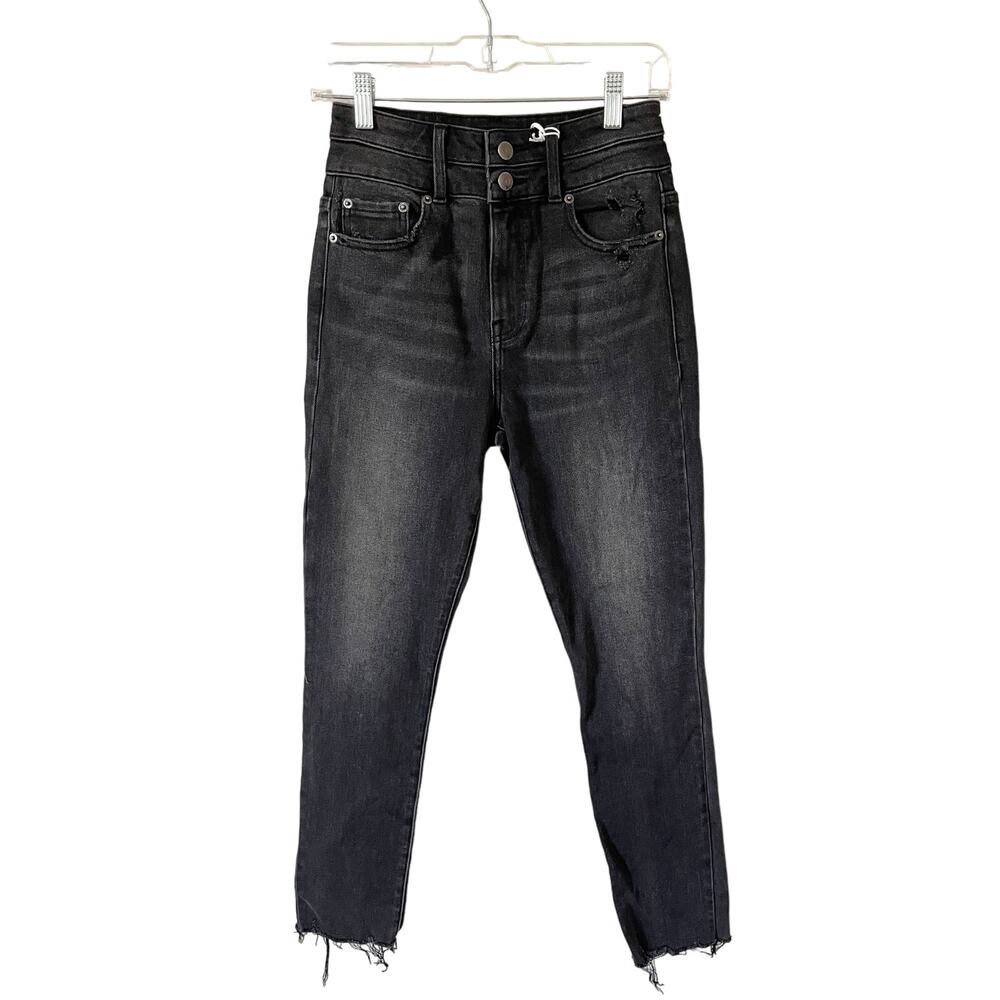 Pistola x Revolve Skinny High Rise Raw Hem Denim Jeans Black Gray Size 26 NEW